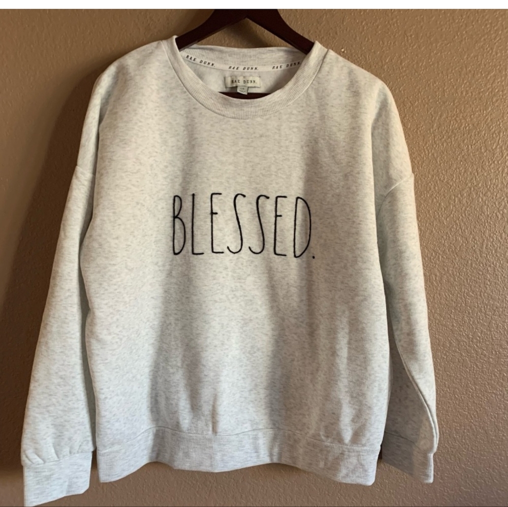 Rae Dunn Blessed Gray Crew Neck Sweatshirt Size Large